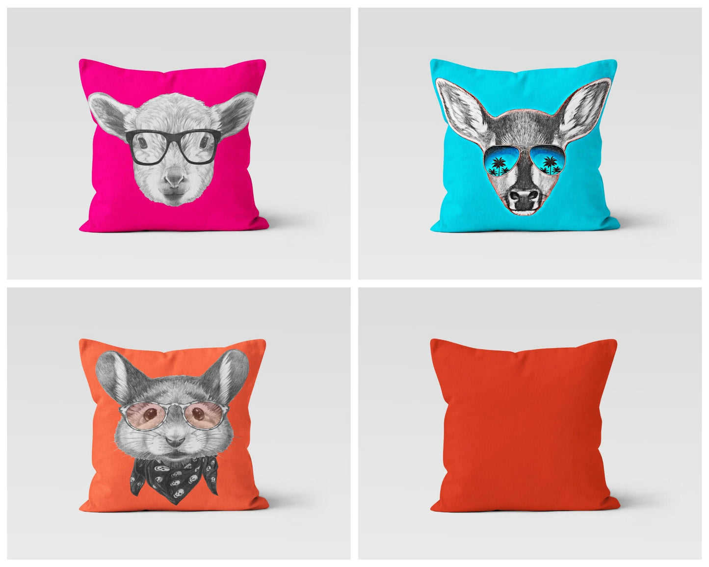 Sheep Print with Glasses Mouse Design Animals Cushion Cover
