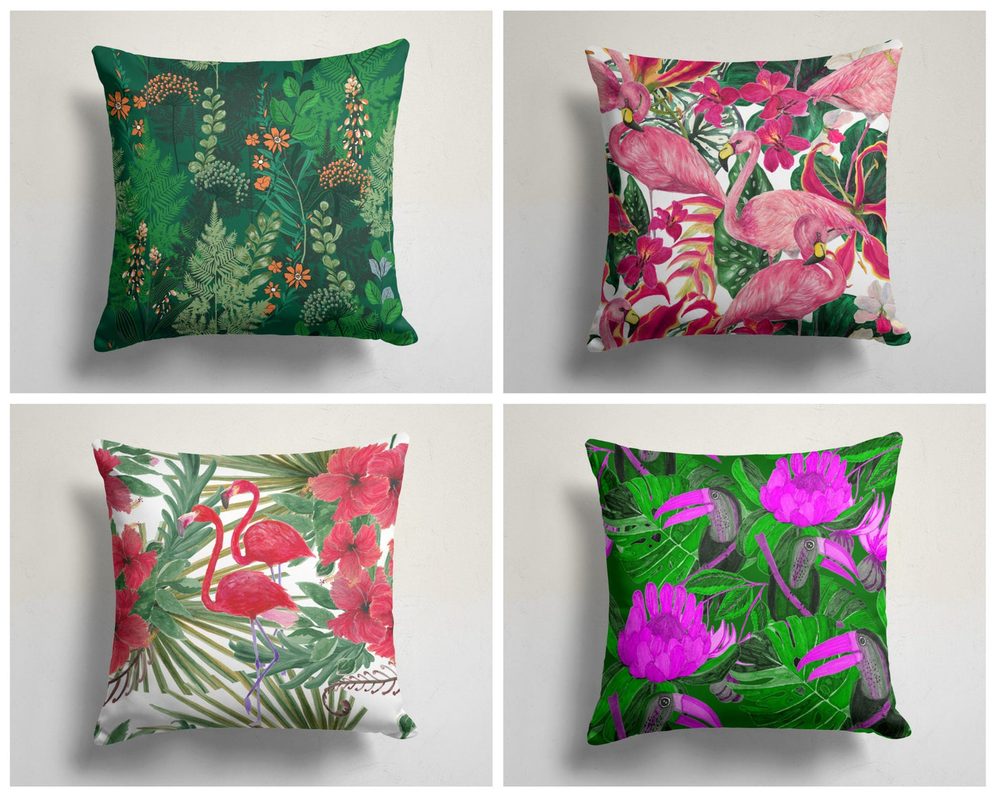 Flamingo Tropical Forest Animal Cushion Cover