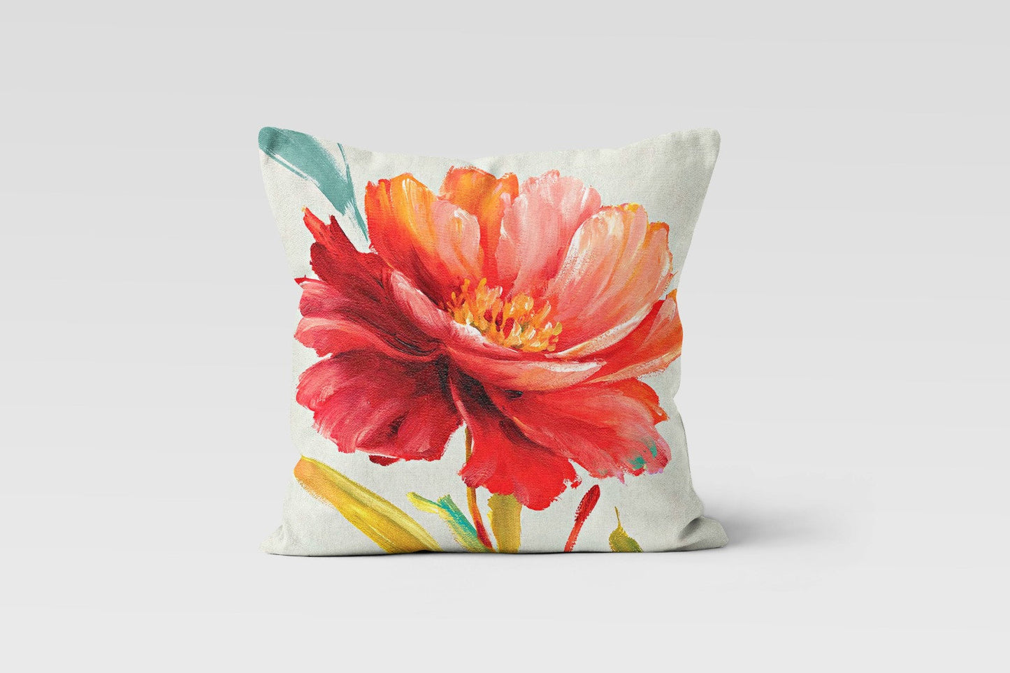 Red Poppy Floral Decorative Flower Cushion Cover