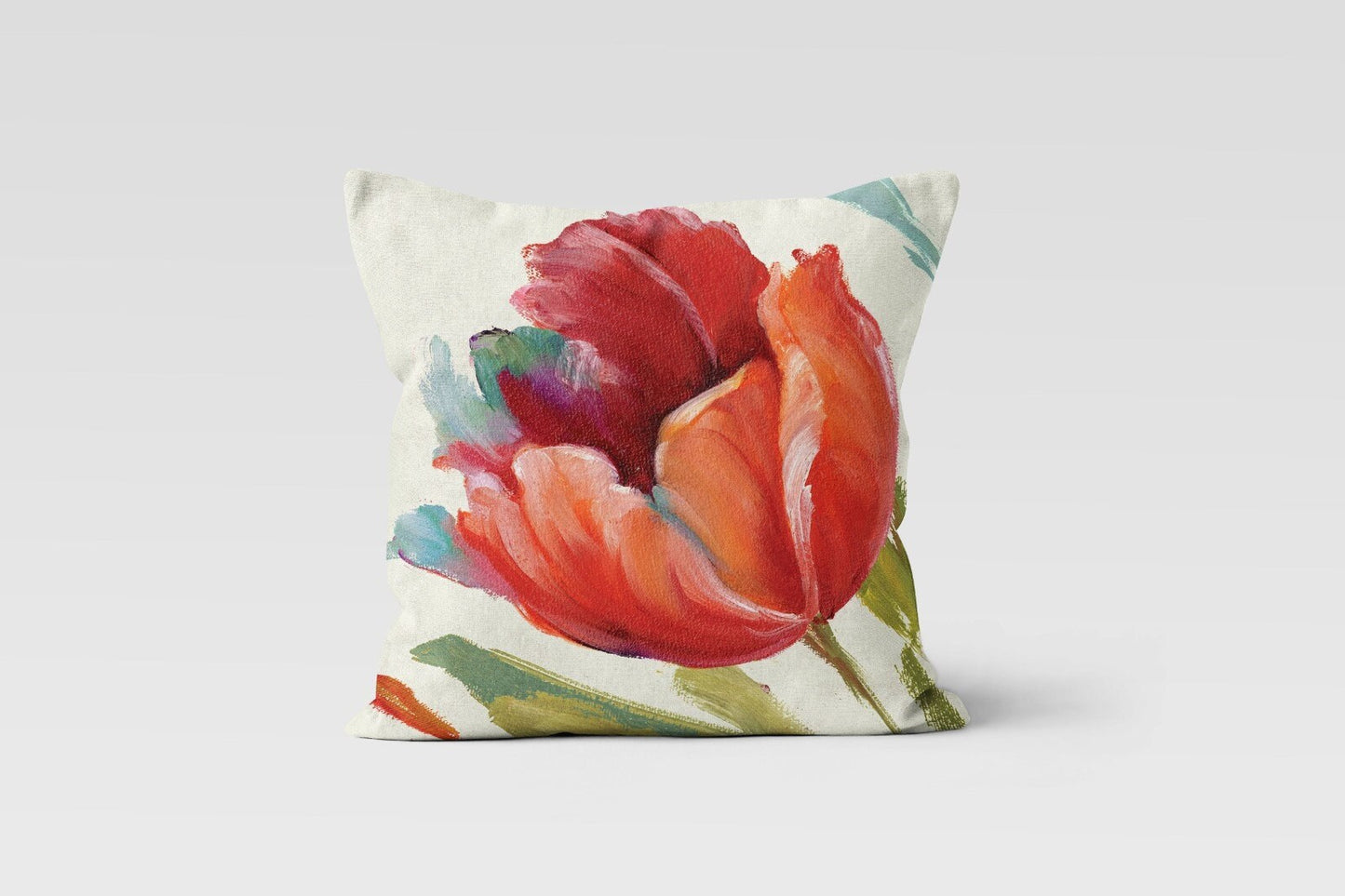 Red Poppy Floral Decorative Flower Cushion Cover