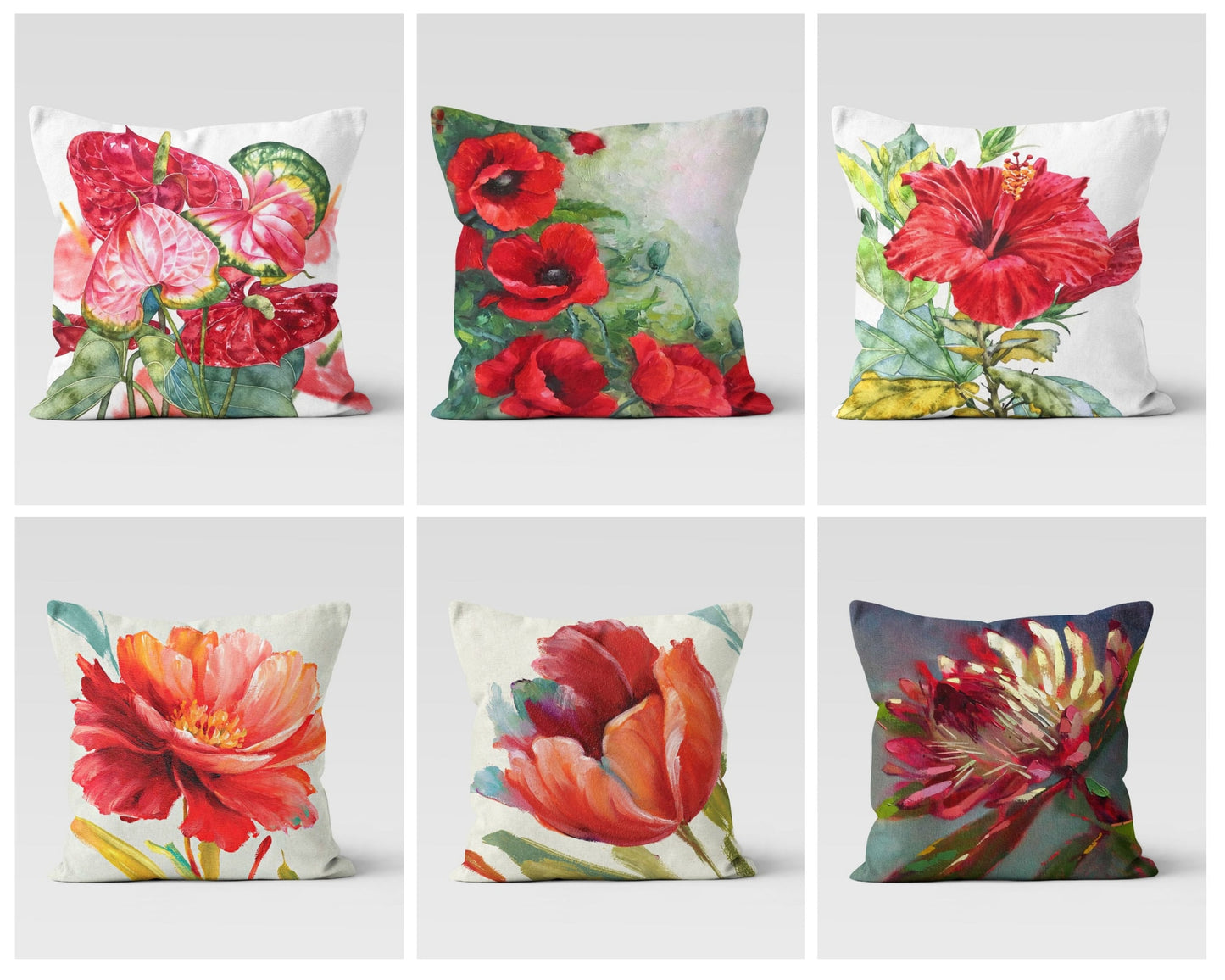 Red Poppy Floral Decorative Flower Cushion Cover
