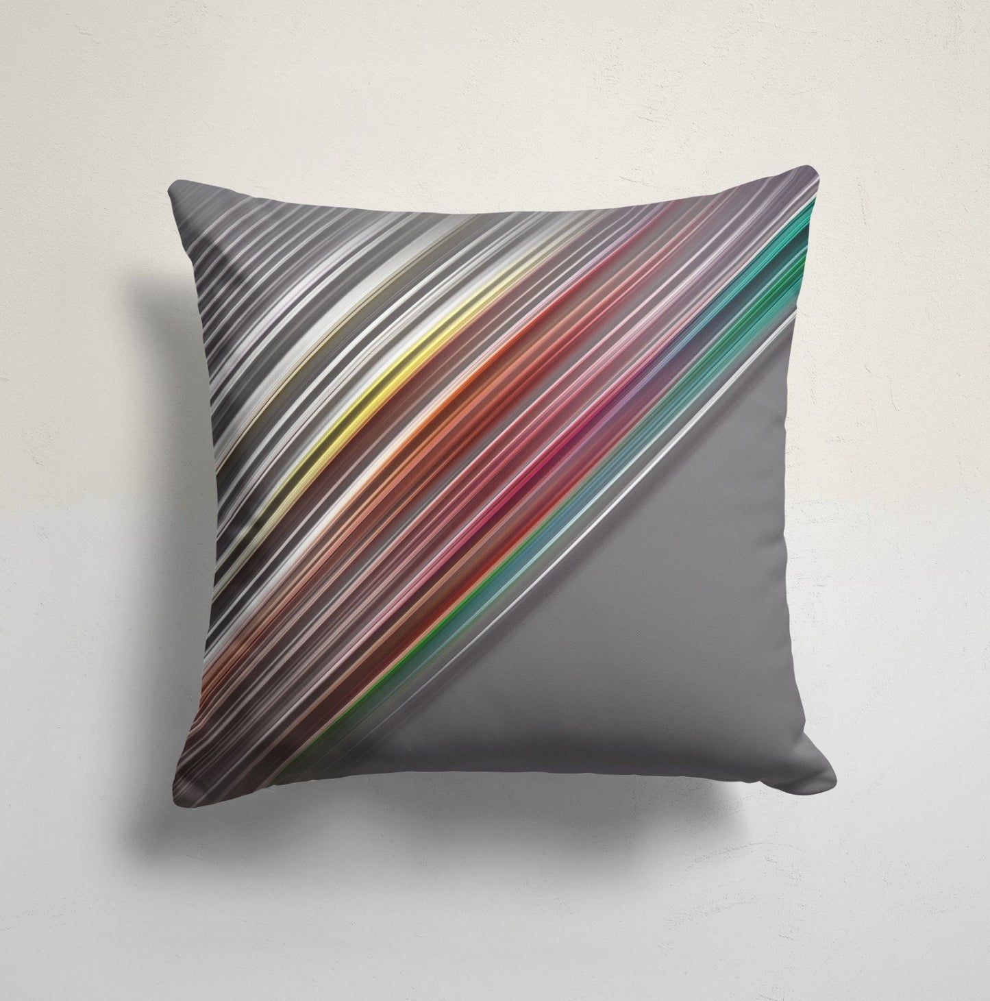 Green Geometric Vibrant Diagonal Stripes Design Cushion Cover