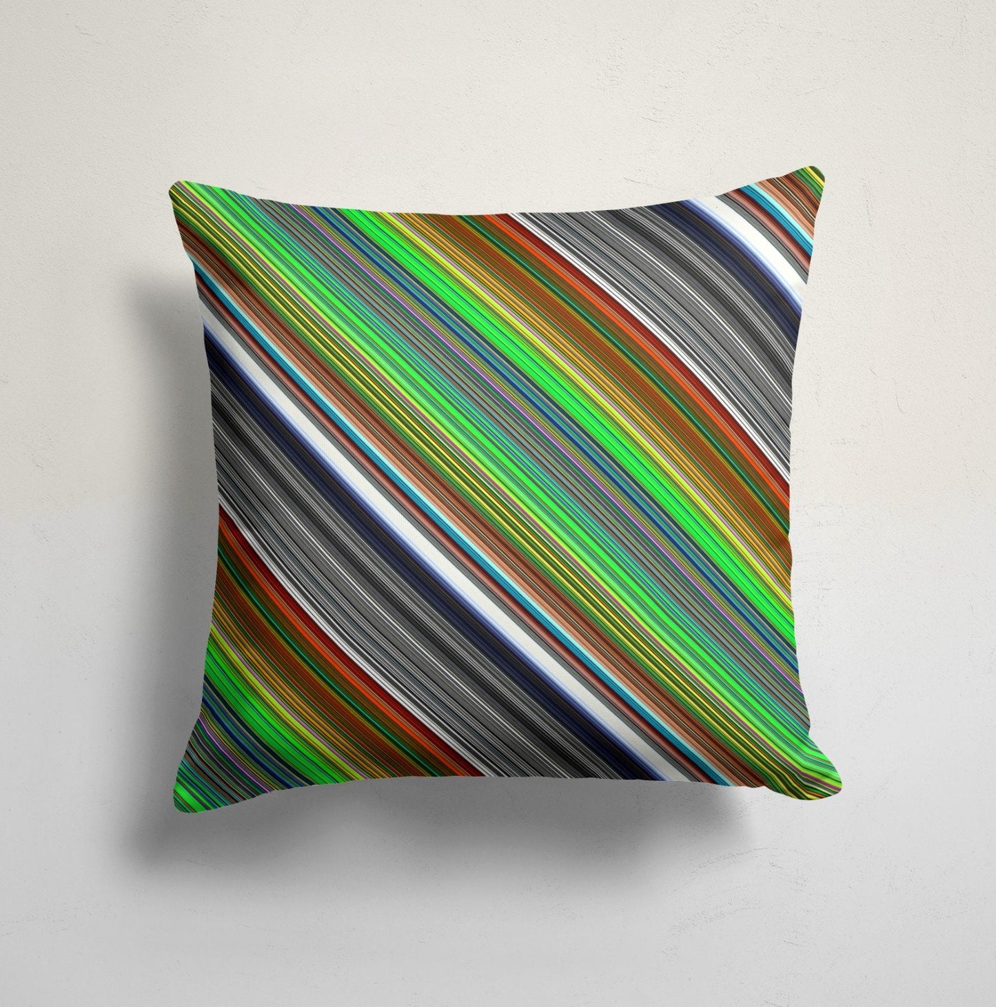 Green Geometric Vibrant Diagonal Stripes Design Cushion Cover