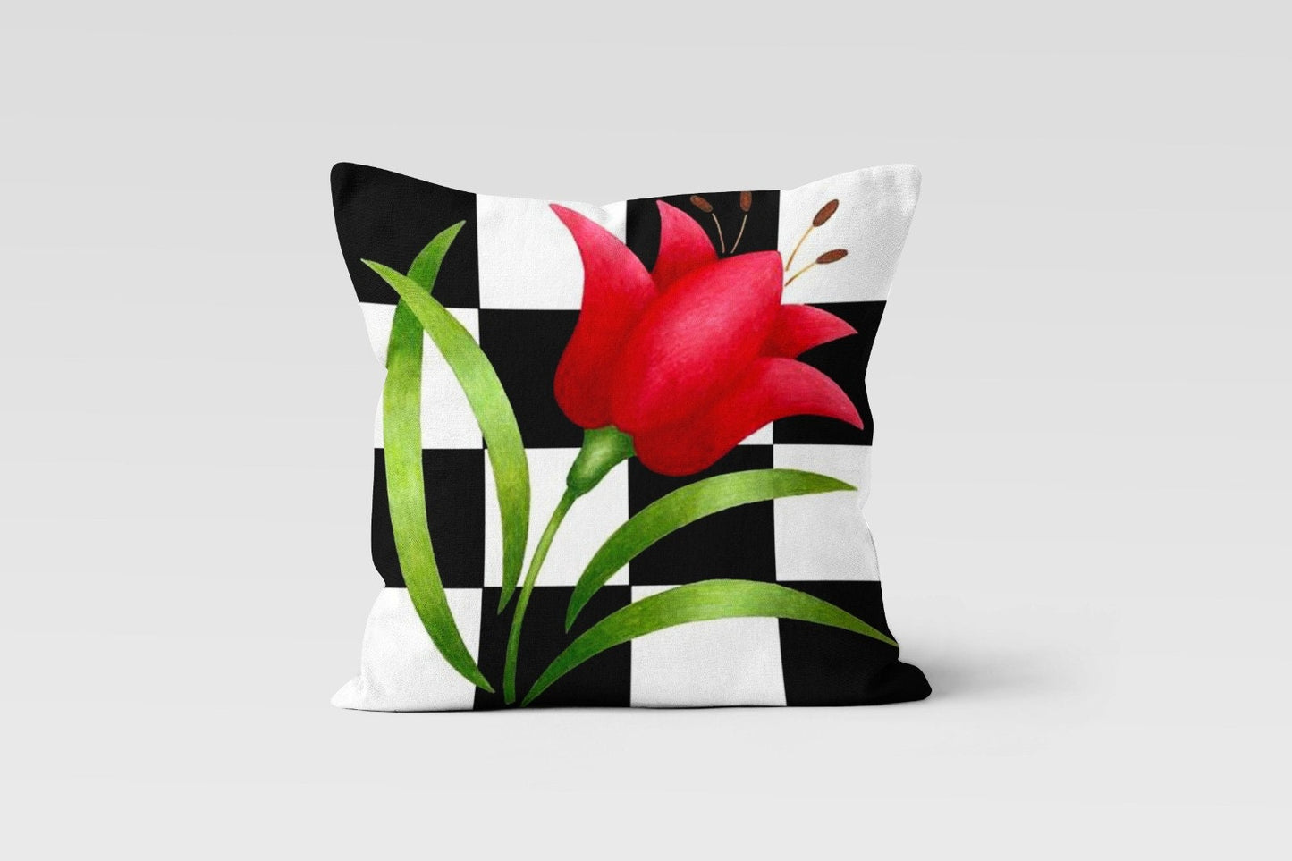 Yellow Daffodil on Checkered Cushion Cover, Bright, Bold Decor