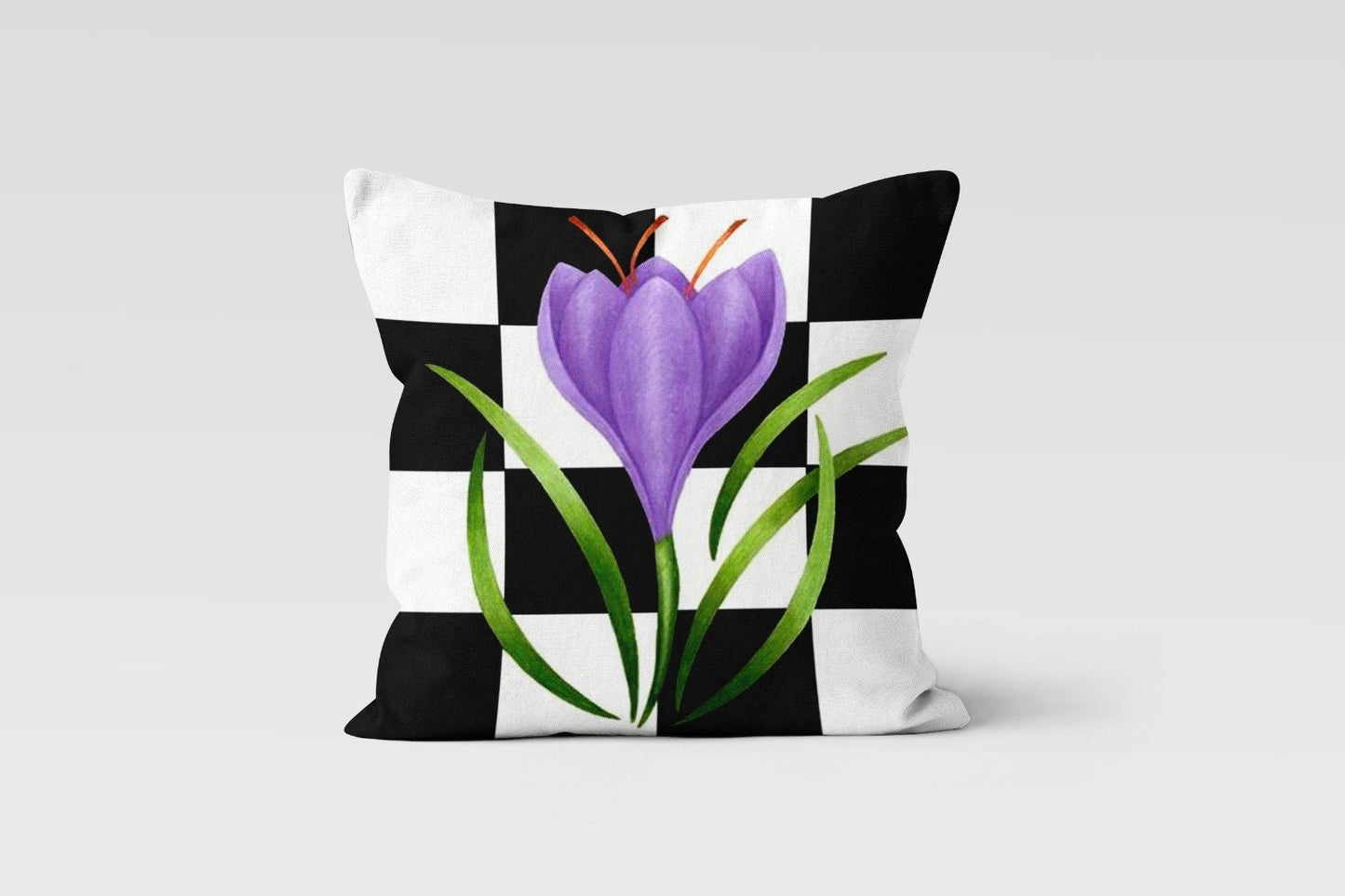 Yellow Daffodil on Checkered Cushion Cover, Bright, Bold Decor