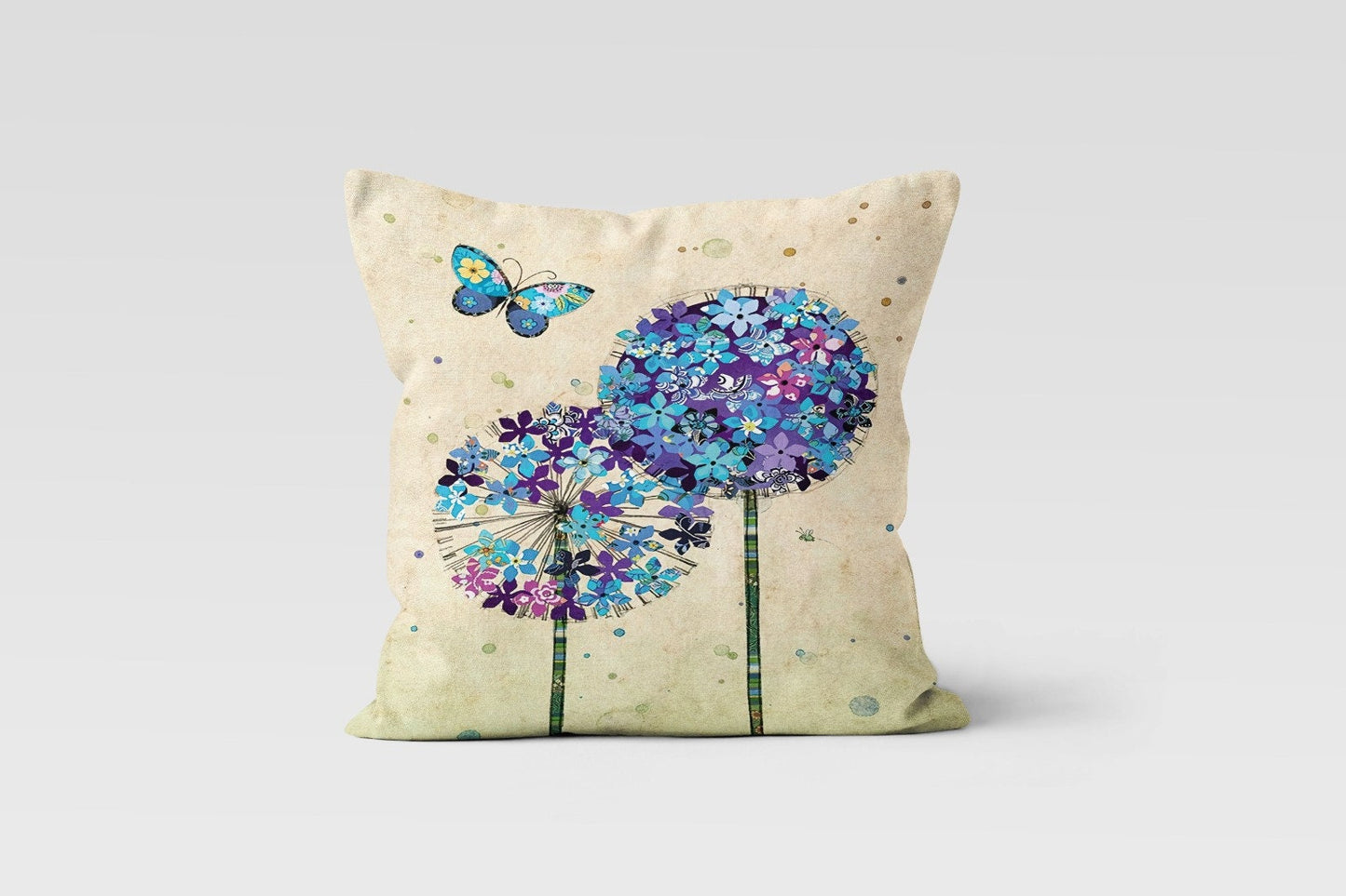 Butterfly & Cat Spring Flower Cushion Cover