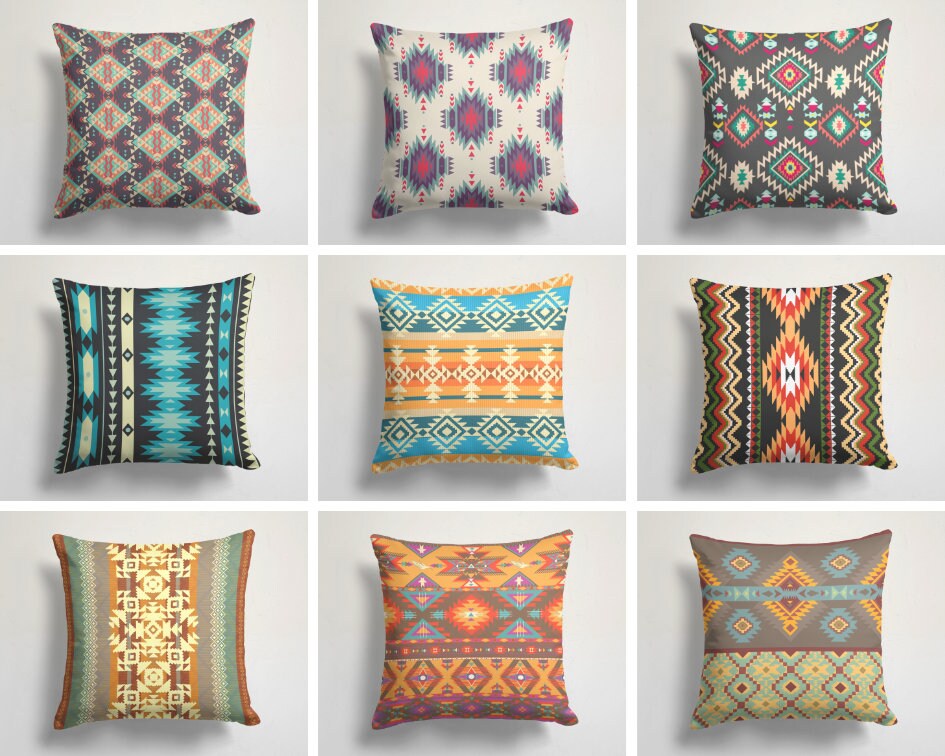 Southwestern Turkish Kilim Aztec Printed Cushion Cover