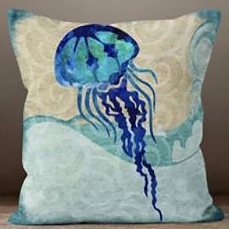 Navy Blue with Seahorse Coral Pattern Nautical Cushion Covers