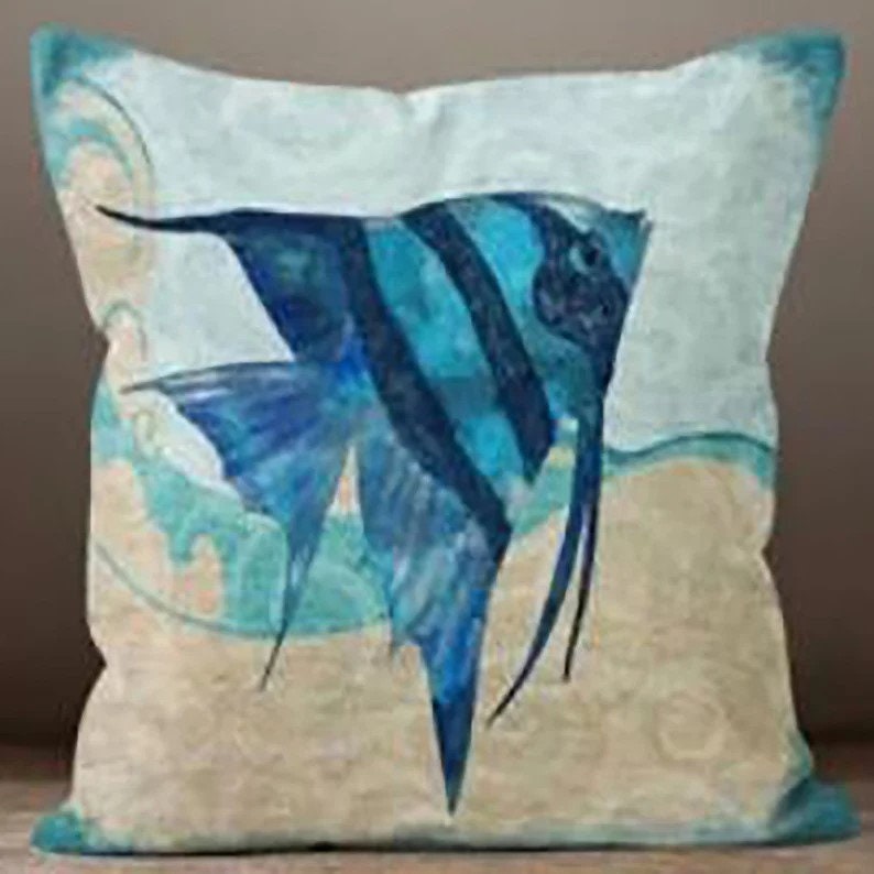 Navy Blue with Seahorse Coral Pattern Nautical Cushion Covers