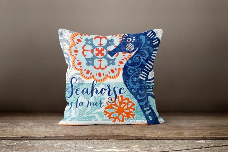 Nautical Coastal Sea Turtle Coral Printed Cushion Cover