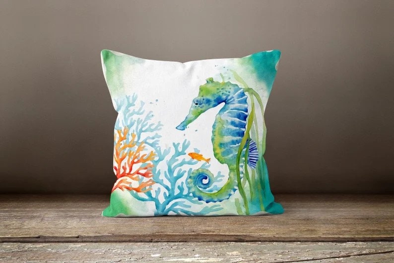 Nautical Coastal Sea Turtle Coral Printed Cushion Cover