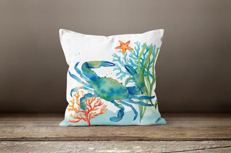 Nautical Coastal Sea Turtle Coral Printed Cushion Cover