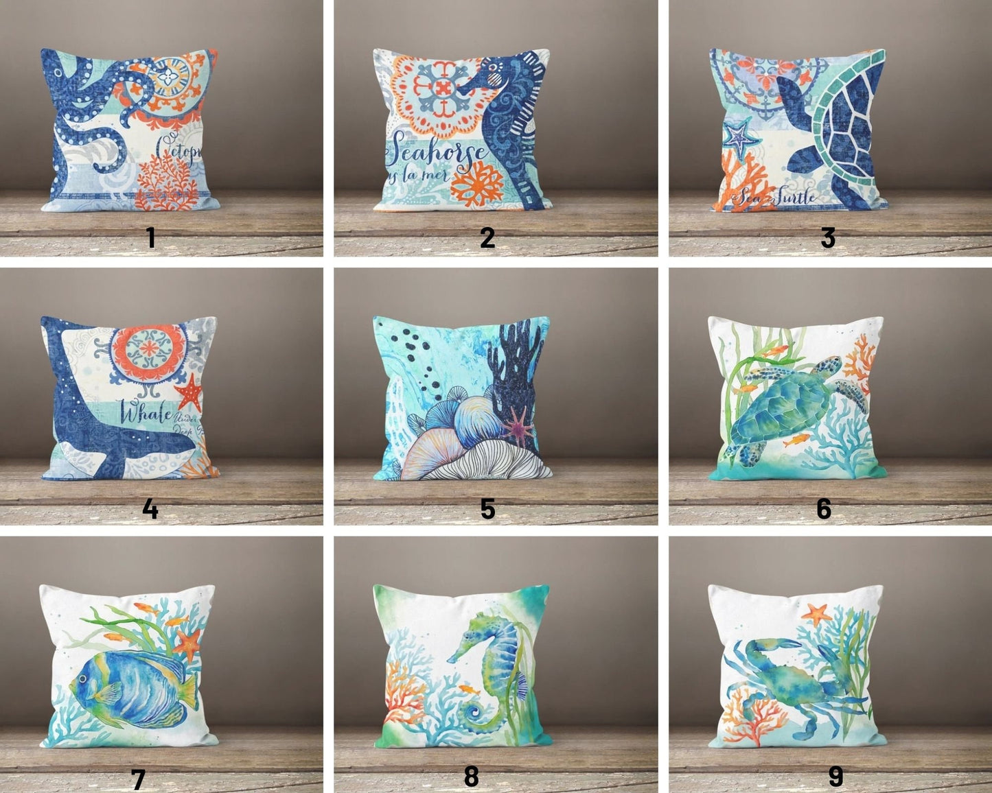 Nautical Coastal Sea Turtle Coral Printed Cushion Cover