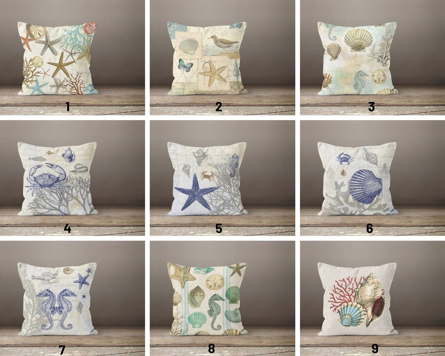 Shells and Seahorse Pillow Cover, Nautical Coastal Home Accent