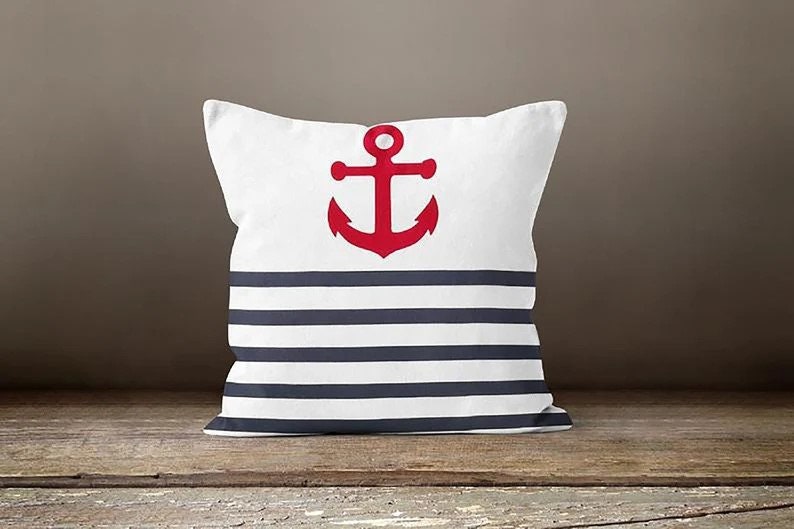 Navy Blue Seahorse Coral Nautical Cushion Cover