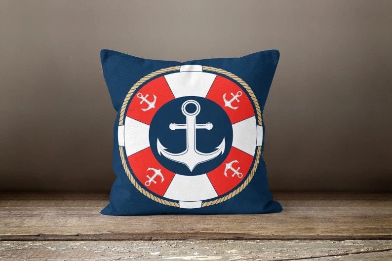 Navy Blue Seahorse Coral Nautical Cushion Cover