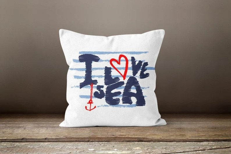 Navy Blue Seahorse Coral Nautical Cushion Cover