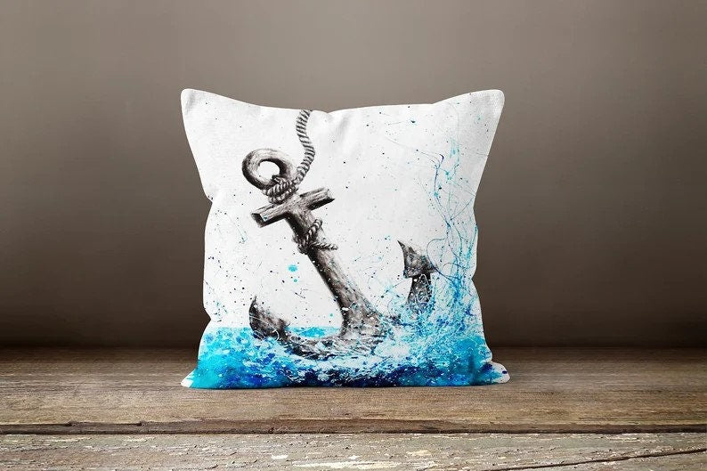 Navy Blue Seahorse Coral Nautical Cushion Cover