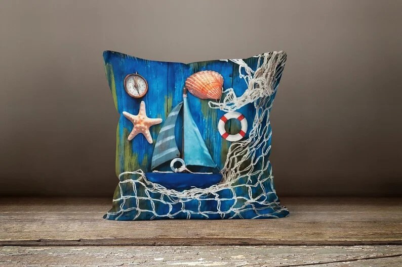 Navy Blue Maritime Sailor Coastal Cushion Cover
