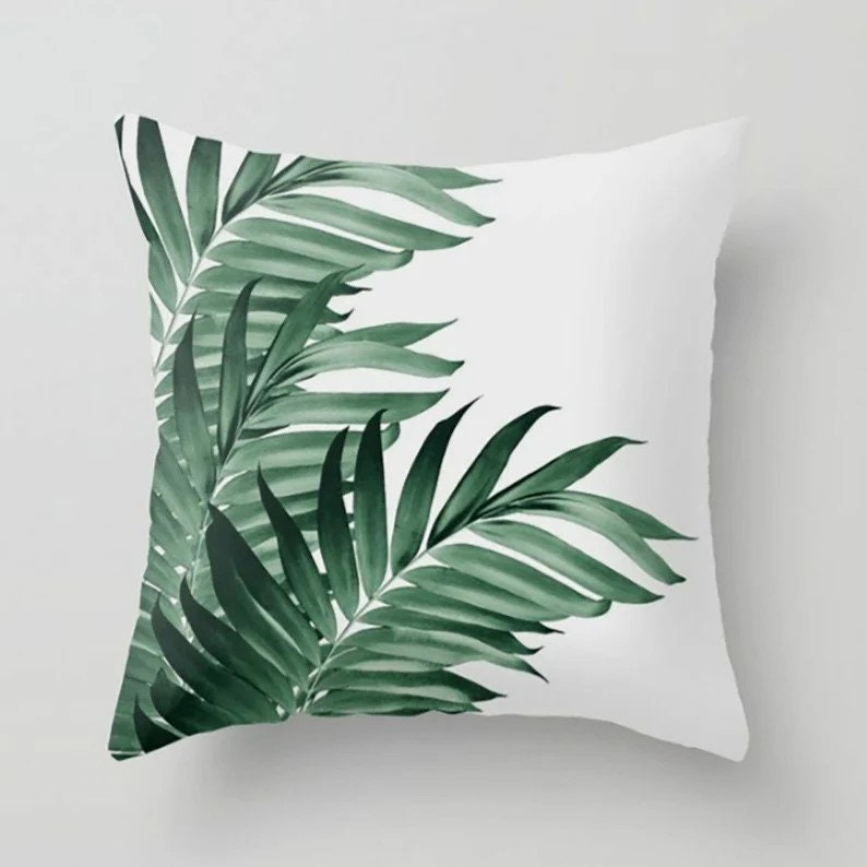 Green Plant Monstera Palm Leaf Cushion Cover