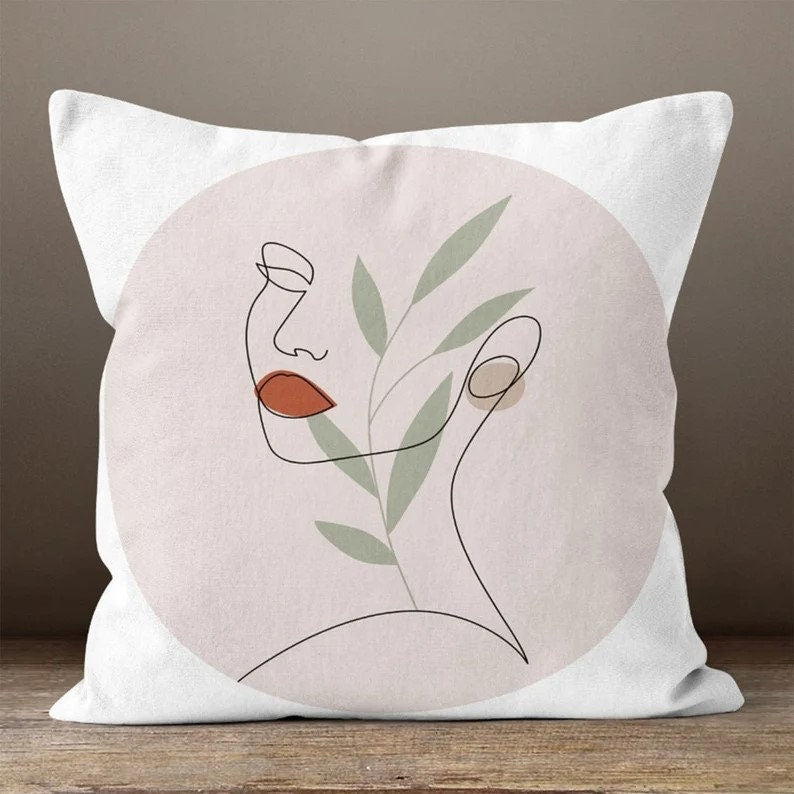 Line Art Face Themed Throw Cushion Cover