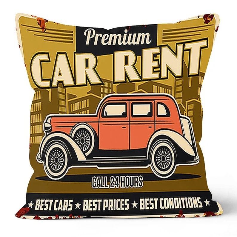 Retro Car Museum, Classic Auto, Nostalgic Garage Cushion Cover