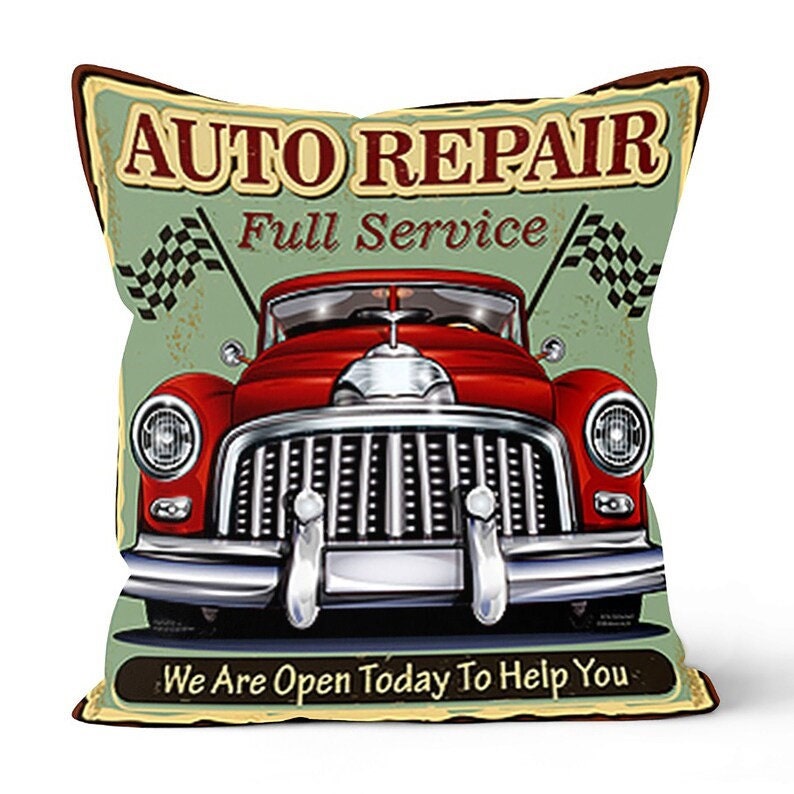 Retro Car Museum, Classic Auto, Nostalgic Garage Cushion Cover