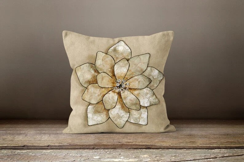 Beige Floral Decorative Cushion Cover