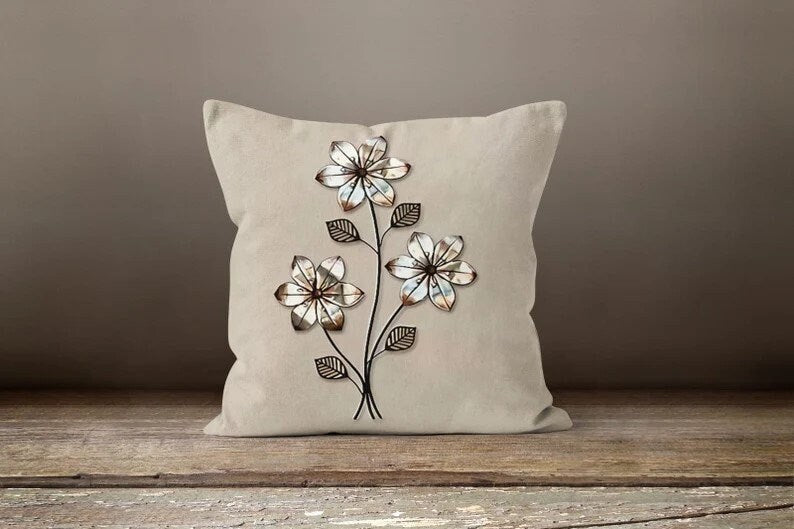 Beige Floral Decorative Cushion Cover