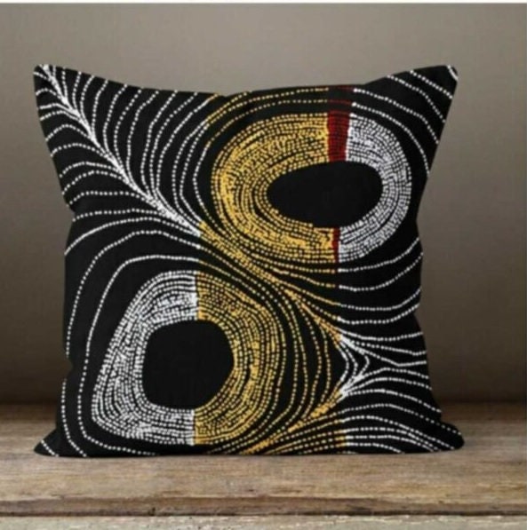 Modern Gold Bird and Flower Cushion Cover Yellow Grey Leaves