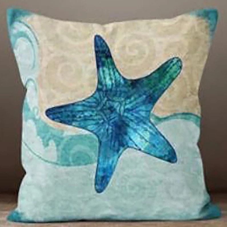 Navy Blue with Seahorse Coral Pattern Nautical Cushion Covers