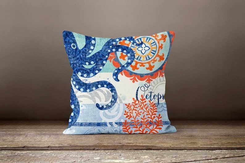 Nautical Coastal Sea Turtle Coral Printed Cushion Cover