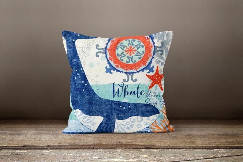 Nautical Coastal Sea Turtle Coral Printed Cushion Cover