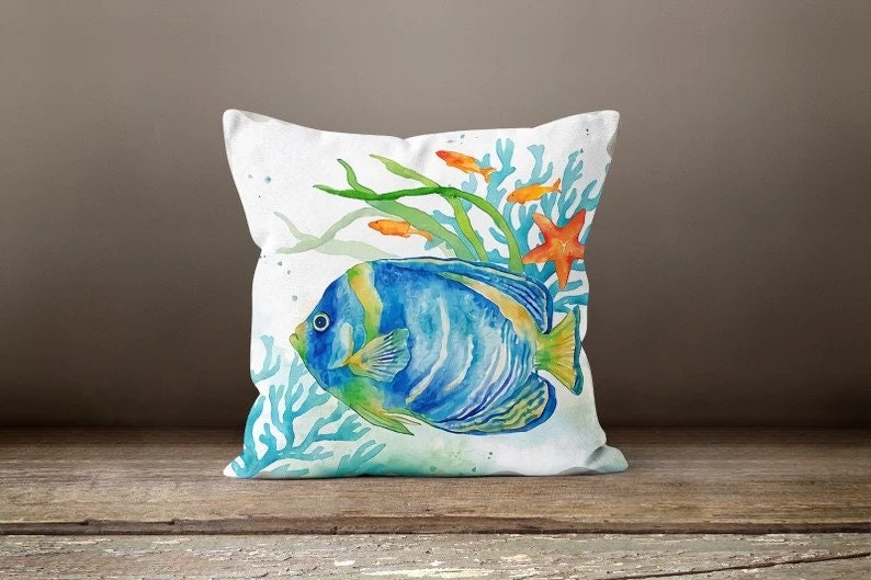 Nautical Coastal Sea Turtle Coral Printed Cushion Cover