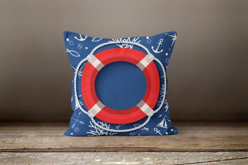Navy Blue Seahorse Coral Nautical Cushion Cover