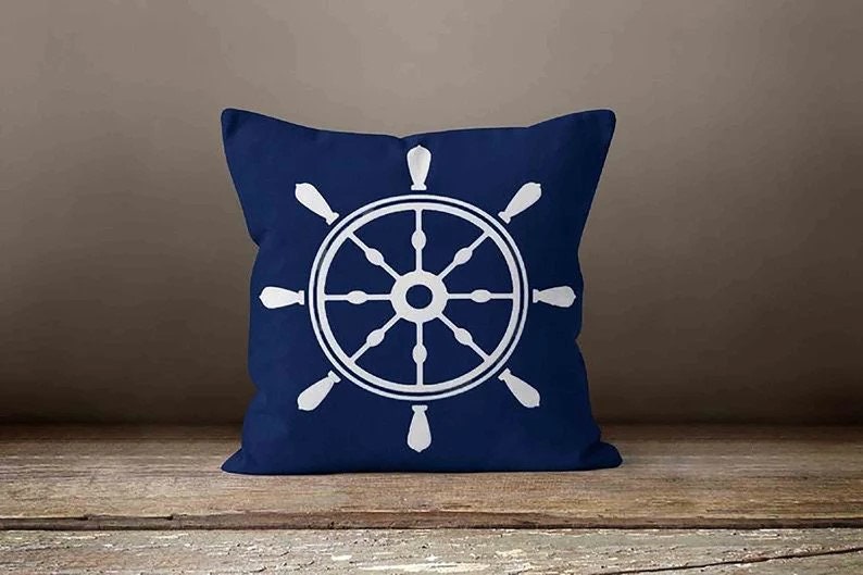 Navy Blue Seahorse Coral Nautical Cushion Cover