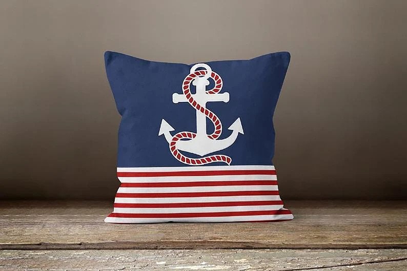Navy Blue Seahorse Coral Nautical Cushion Cover