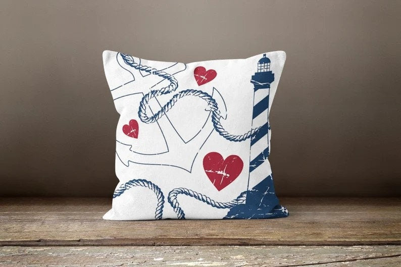 Navy Blue Seahorse Coral Nautical Cushion Cover