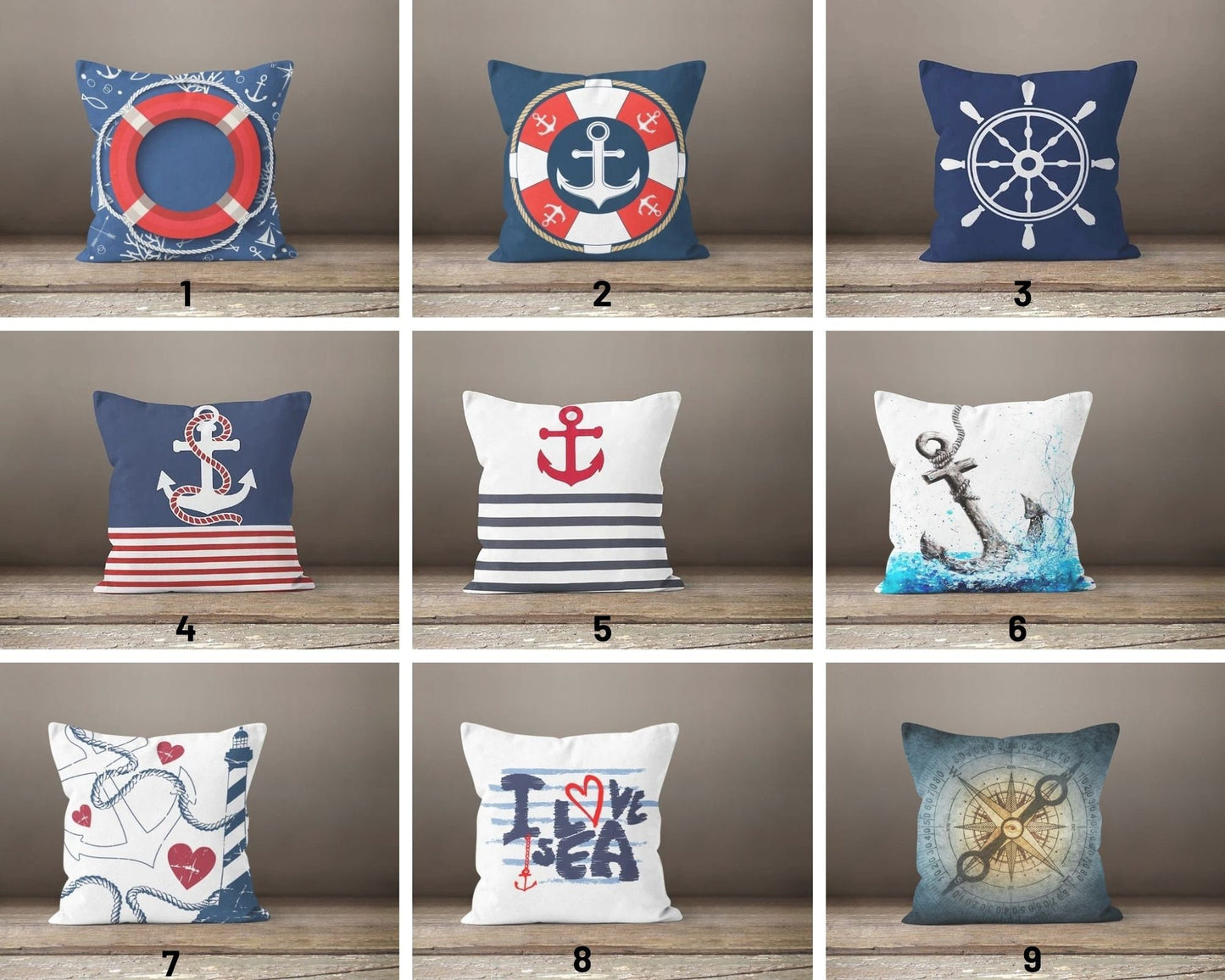 Navy Blue Seahorse Coral Nautical Cushion Cover