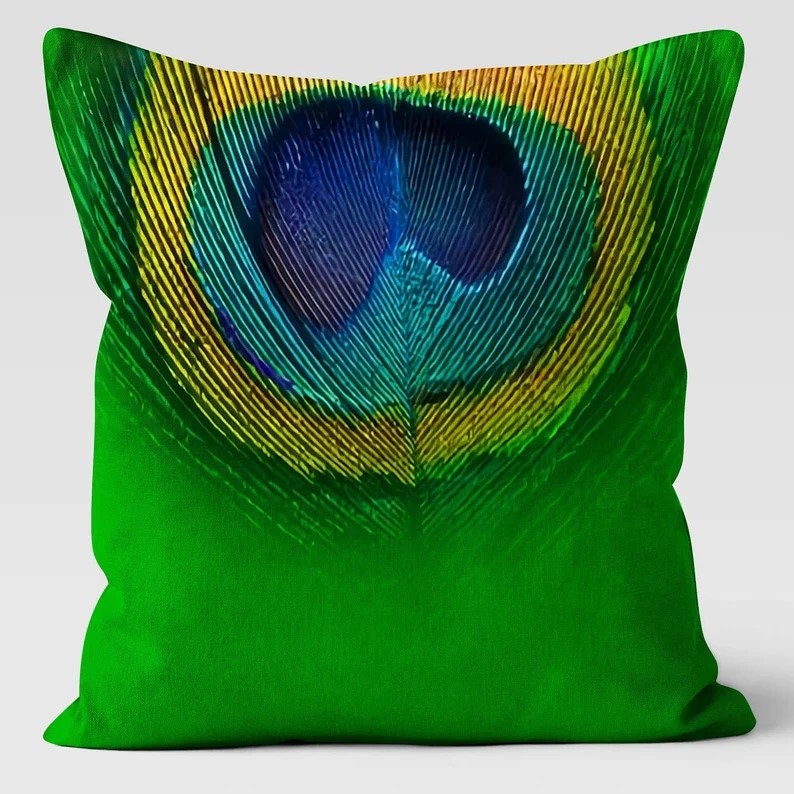 Peacock Print Cushion Cover with Peacock Feather Pattern