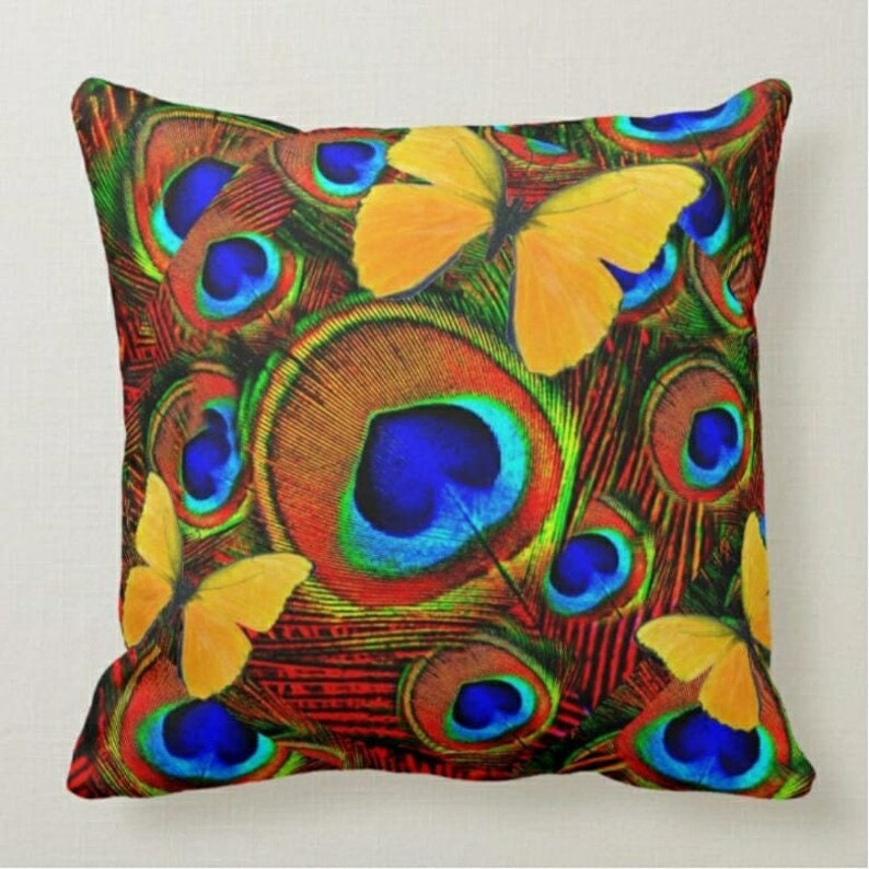 Peacock Print Cushion Cover with Peacock Feather Pattern