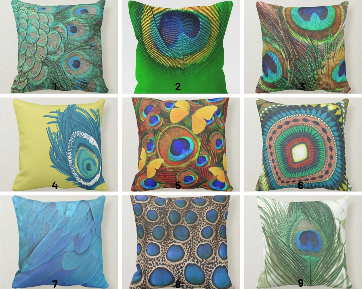 Peacock Print Cushion Cover with Peacock Feather Pattern