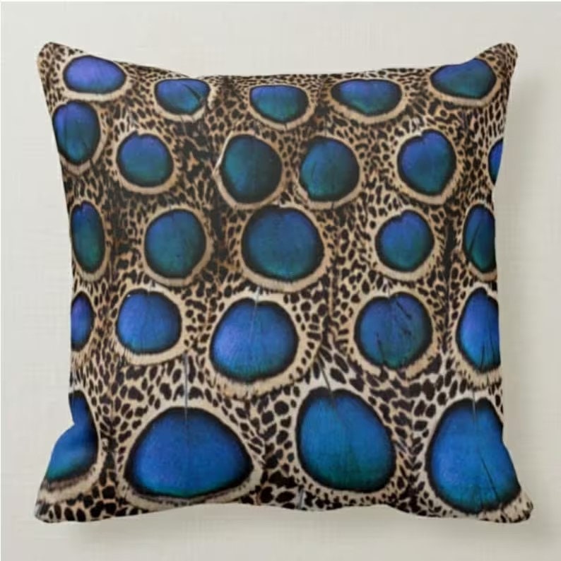 Peacock Print Cushion Cover with Peacock Feather Pattern