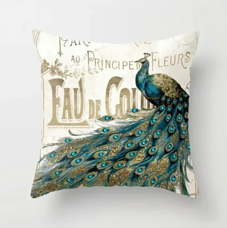 Tropical Blue and Green Peacock Decorative Cushion Cover