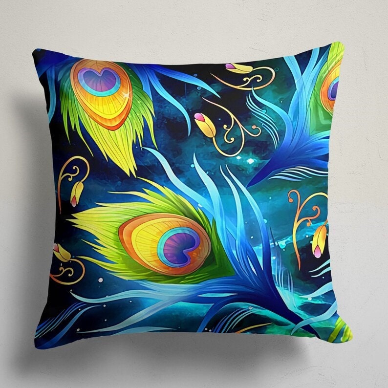 Peacock Feather Tropical Decorative Cushion Cover