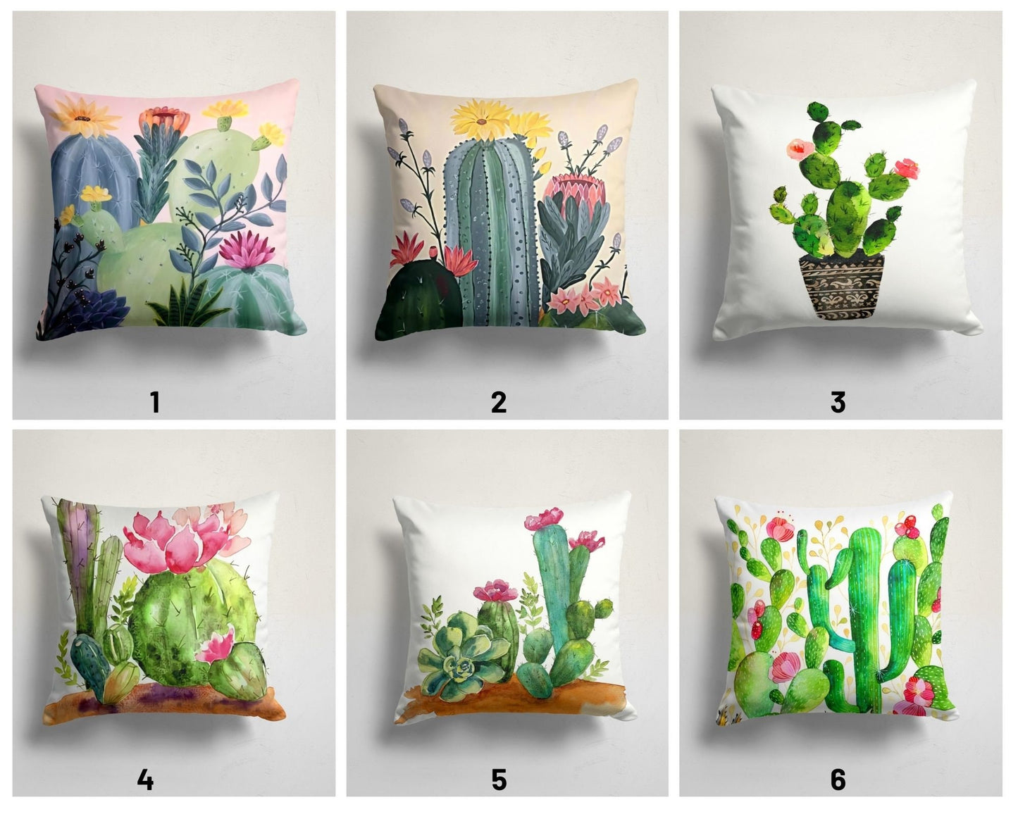 Botanical Floral Green Cactus Cushion Cover
