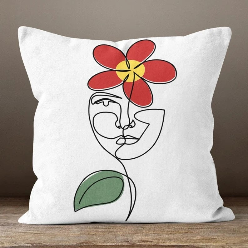 Line Art Face Themed Throw Cushion Cover