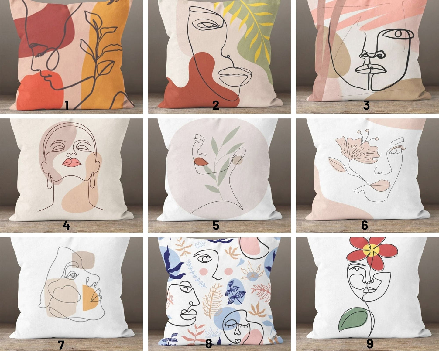 Line Art Face Themed Throw Cushion Cover