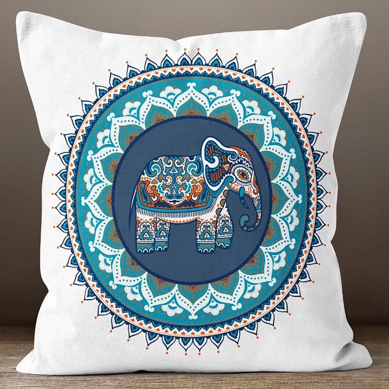 Blue Geometric Mandala Cushion Cover, Indian, Cultural Accent