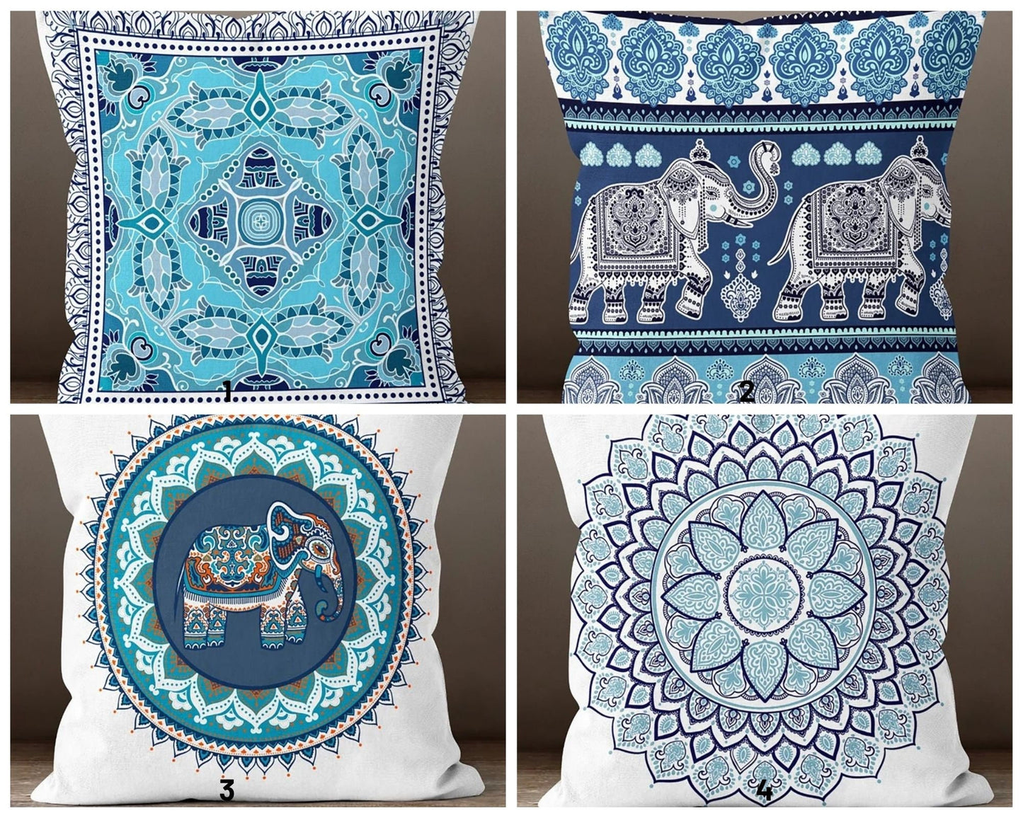 Blue Geometric Mandala Cushion Cover, Indian, Cultural Accent